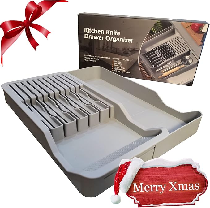Mulikeer Drawer Knife Organizers Insert with Expandable Tray for 11 Knives