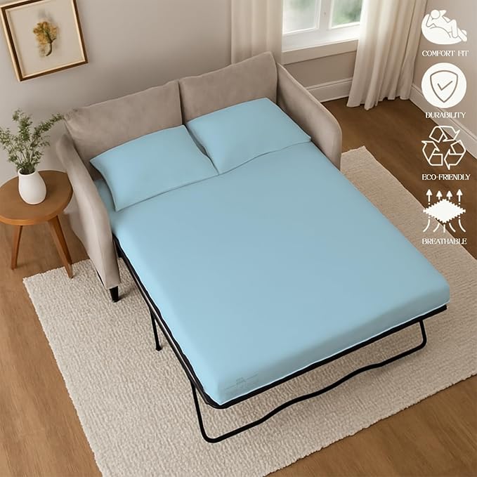 Sleeper Sofa 4 Piece Bed Sheet Set Premium Quality 100% Cotton 500 Thread Count, Smooth & Super Soft Sateen Weave, Extra Soft Bed Sheets, Wrinkle Free, 4 Inch Deep Pocket (Twin, Light Blue)