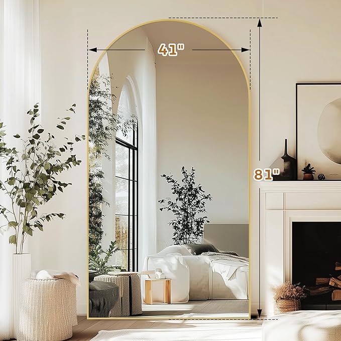 Oversized Full Length Mirror 81x41 Inch - Wall Mounted or Standing Floor Mirror with Aluminum Alloy Frame, Shatterproof Tempered Glass - Modern Mirror for Bedroom, Living Room, Closet, Gold