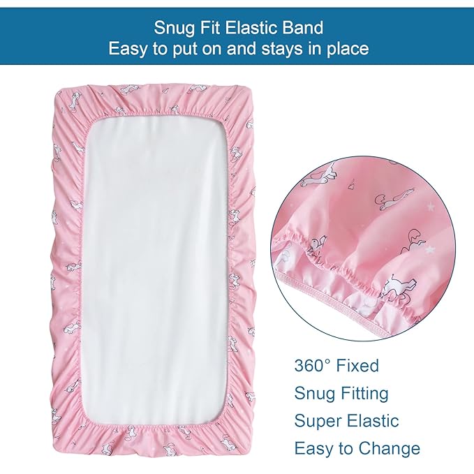 Girl Crib Sheets 4-Pack, Fitted Sheets 52'' x 28'' for Standard & Toddler Mattress, Soft Breathable Material, Neutral & Pink