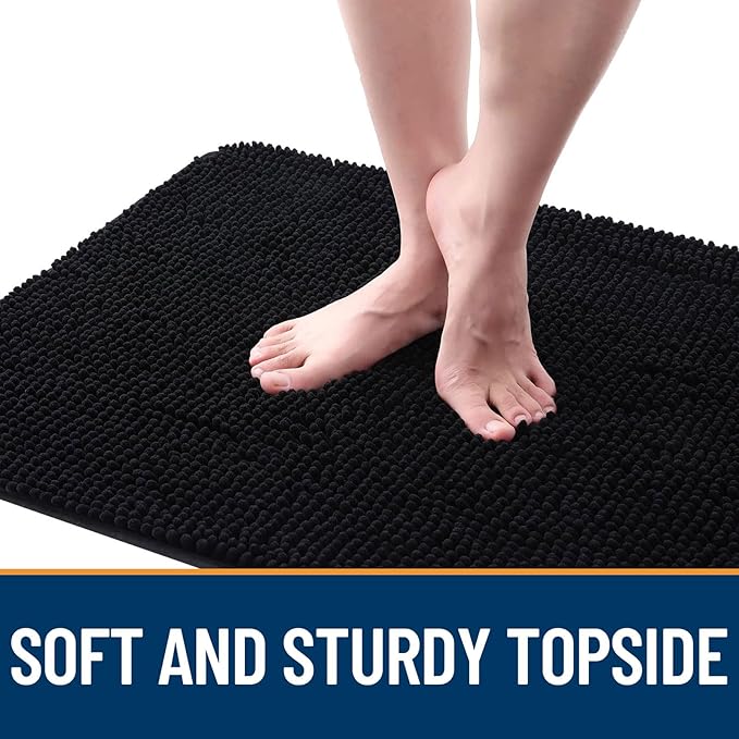 OLANLY Dog Door Mat for Muddy Paws 44x32, Absorbs Moisture and Dirt, Absorbent Non-Slip Washable Doormat, Quick Dry Chenille Mud Mat for Dogs, Entry Indoor Entryway Carpet for Inside Floor, Black