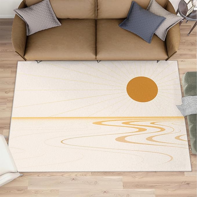 Boho Sun Runner Rugs 3x6ft, Minimalist Sunburst Bedside Rug, Geometric Solar Laundry Rug with Non Slip Backing for Bedroom Kitchen Sink Front Door Entryway Indoor
