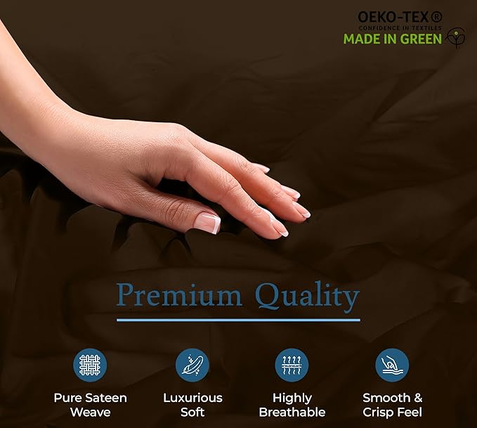 Royale Linens 400 Thread Count 100% American Grown Cotton Fitted Sheet Full Size - All Around Elastic Fitted Sheets - Luxury Sateen Weave - Snug Fit Bottom Sheet Fit Up to 16 Inch (Full, Hazel Nut)