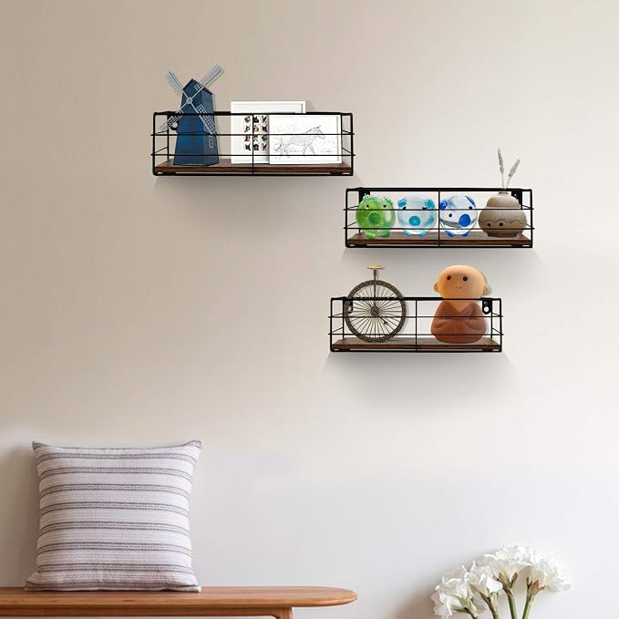 CRUGLA Floating Shelves Wall Mounted Set of 3, Hanging Storage Wall Shelf