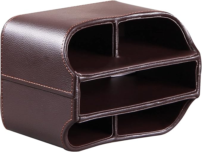 PU Leather Remote Control Holder,360 Degree Spinning Desk TV Remote Caddy,Desk Organizers and Accessories,for Controller,Media,Mail,Calculator,Mobile Phone,Pen Storage Holder(Brown Lychee)