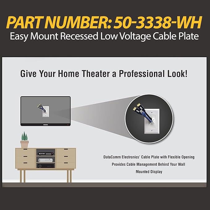 DataComm Electronics Easy-Mount TV Media Organizer Kit, In-Wall Cable Management for Low-Voltage Cables, DIY-Friendly Cord Hider for Wall-Mounted TV