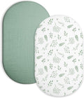 Bassinet Sheet for Baby Boy and Girl 2 Pack, Fitted Sheets for Rectangle, Oval, Hourglass Bassinet Mattress, Muslin Moses Basket Sheets with Neutral Style (Fern Leaf & Sage)