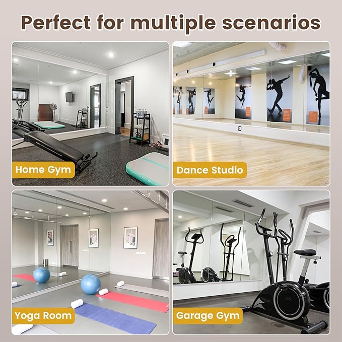 LOAAO Gym Mirror, 55.91"x16.54"-3 PCS Mirror for Gym, Flexible Combination, Tempered Glass, Gym Wall Mirror for Home Gym, Dance Studio, Yoga Room, Garage Gym, Workout Room