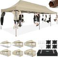 COBIZI 10x30 Pop Up Heavy Duty Canopy with 8 Sidewalls and Hexagonal Legs, Easy up Tent for Party, Wedding and Commercial, Outdoor Canopy with Carry Bag, Waterproof & UPF50+ (Khaki)