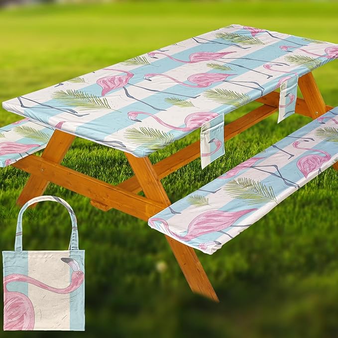 Fitted Picnic Table Cover with Bench Covers Set, Waterproof Lightweight Rectangle 72in Folding Table Cloths Canopy Shade Slipcover Cool Unique Fun Camping Gift for Camper Women Men Family Rv Owners