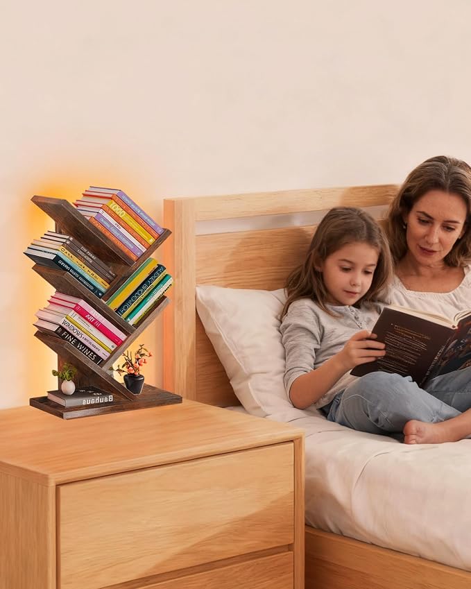 Godferyxin Bookshelf with Liting, Small Bookcase LED and Desktop Book Shelf