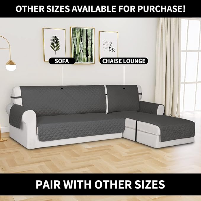 Easy-Going Reversible Chaise Lounge Couch Cover Water Resistant Sofa Cover Sectional L Shaped Sofa Slipcover with Adjustable Straps Furniture Protector for Dogs (115X34 in, Dark Gray/Dark Gray)