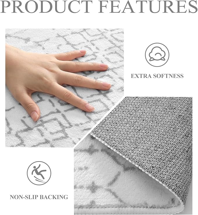 Lahome Moroccan Round Rugs 4Ft Washable Non-Slip Small Round Area Rug for Bedroom Soft White Low-Pile Round Throw Rug, Modern Geometric Print Indoor Circle Rugs for Kitchen Living Room Sofa Nursery