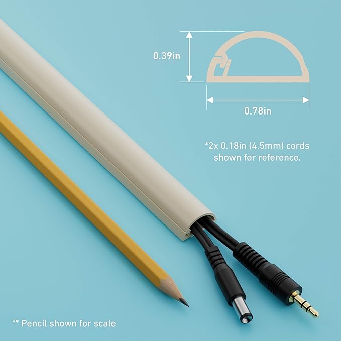 D-Line 13.12ft Cord Hider Kit, Patented Cable Cover, Hide Wires on Wall, Channel for TV Mount Cords, Raceway Wire Hiders, Paintable, Adhesive, Half Round, 4X 0.78in W x 0.39in H x 39in Lengths, Beige