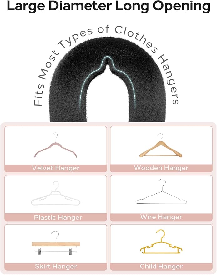 Velvet Clothes Hanger Connector Hooks[Non-Slip Velvet Coating Flocking] Hanger Hooks Space Saver Hanger Extender Hooks Hanger Clips Felt Space Saving Clothes Hanger Connector Hooks for Clothes Black