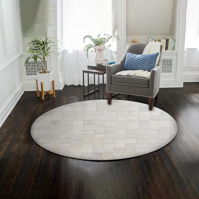 Round Area Rug – Soft Modern Carpet for Living Room, Bedroom, Entryway – Non-Slip Durable Floor Mat for Home Décor (White_5X5)