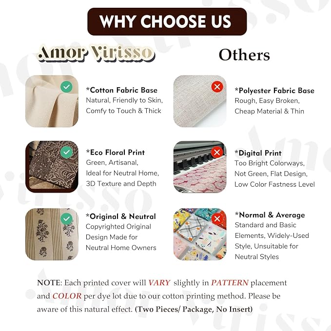 Amor Virisso Floral Throw Pillow Covers 20x20 Set of 2 Block Print Pillow Covers Neutral Floral Striped Farmhouse Decorative Pillow Covers for Sofa Couch Bed, Yellow