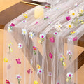Socomi Flower Table Runner Summer Ivory White Daisy Floral Tulle Gauze Cheesecloth Embroidery Table Runners for Tea Party Garden Wedding Bridal Baby Shower Birthday Picnic Decor