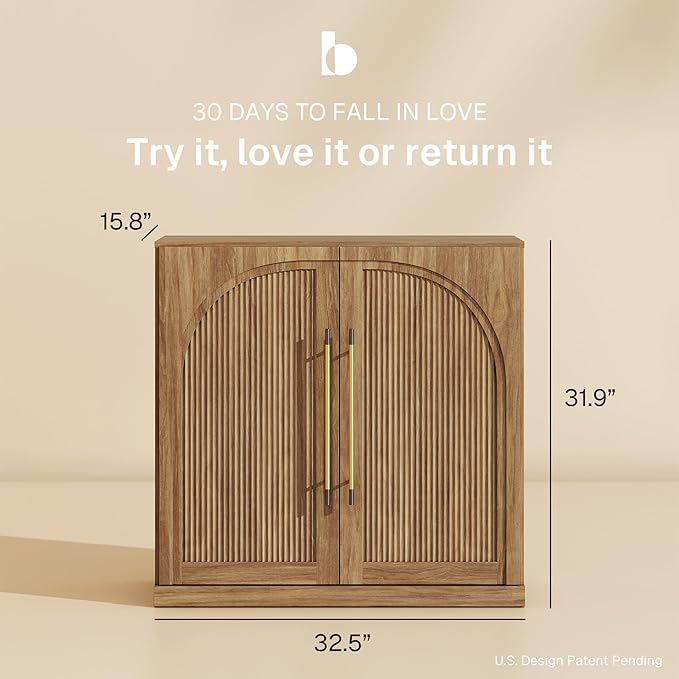 BELLEZE 3 Tier Bookshelf with Double-Arc Door
