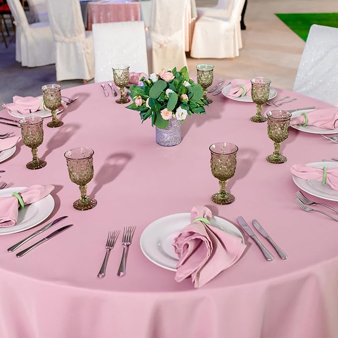 16 Pack Light Pink Plastic Tablecloth for Round Tables, Premium Decorative Pink Disposable Table Cloths for Parties, Bulk Round Party Table Cover for Birthday Wedding Anniversary Graduation, 84 Inch