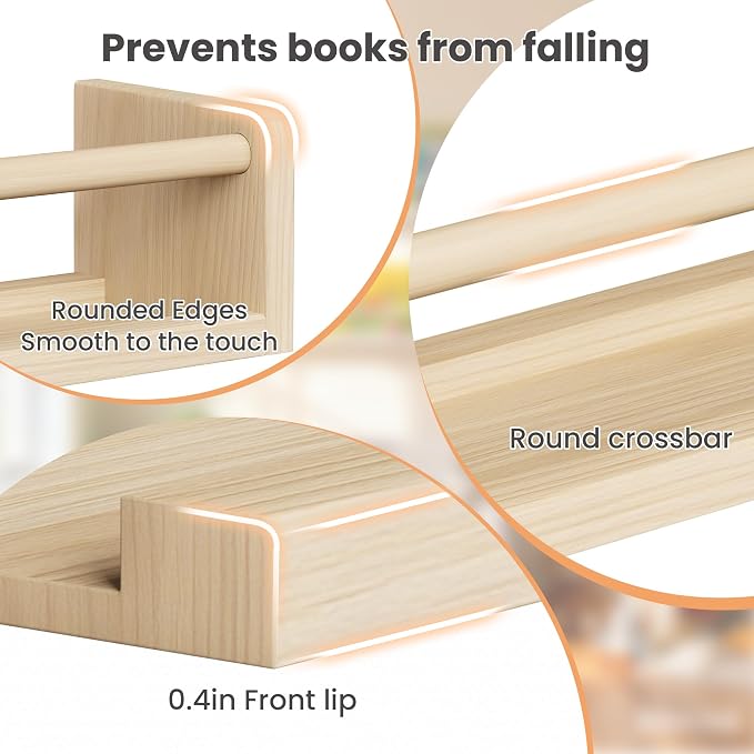 upsimples 2 Pack Nursery Book Shelves, 23.6 Inch Floating Bookshelves