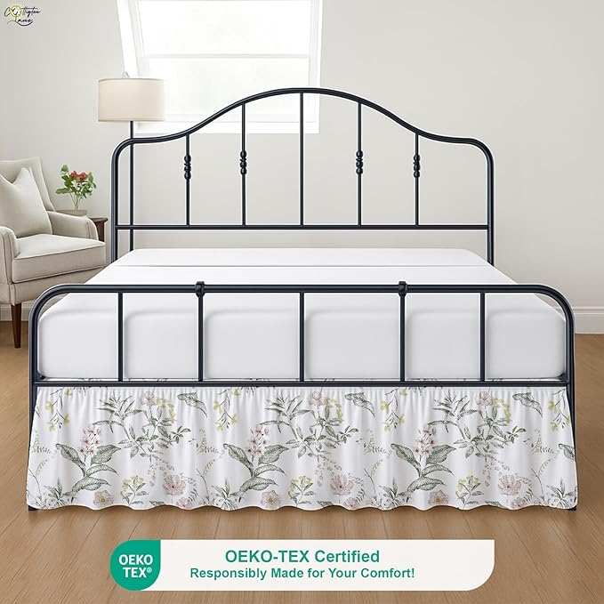 Cottington Lane Ruffled Bed Skirt Twin Size with Split Corner, Brushed Microfiber Hotel Quality Dust Ruffle, 16 Inch Drop Gathered Bedskirt, Soft, Stylish, Shrink & Fade Resistant, Morning Petals