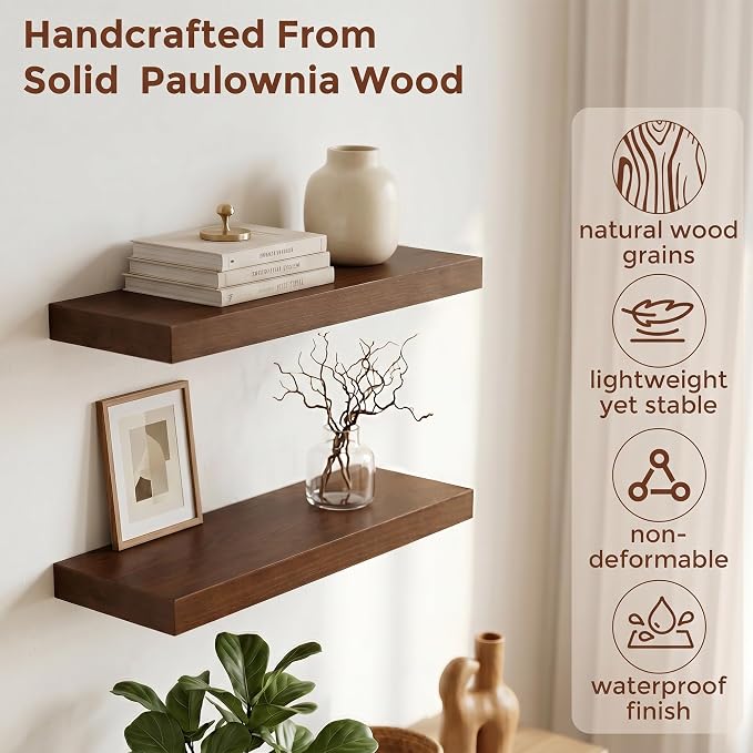 fuqing 20 Inch Floating Shelves | 6.7 Inch Deep Dark Wood Floating Shelves