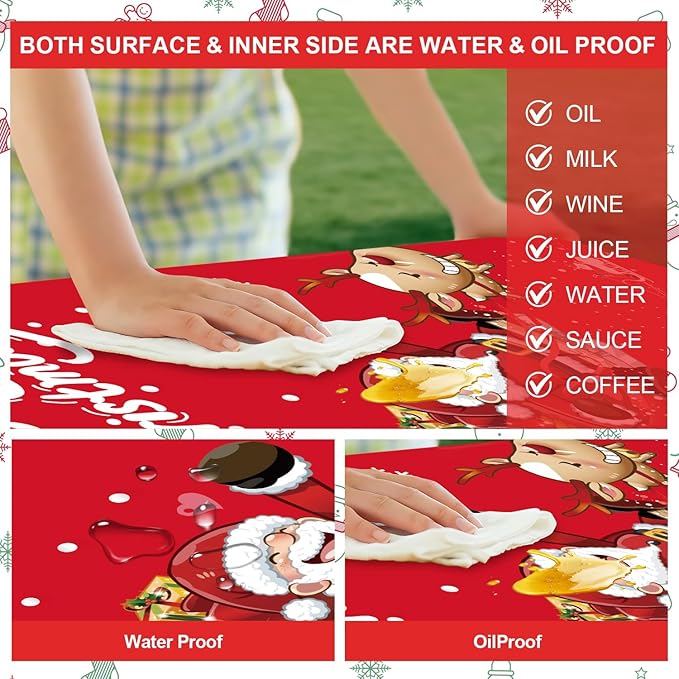 Picnic Table Cover with Bench Covers Set of 3, Elastic Fitted Tablecloth for 6 Foot Tables, Washable Polyester Tablecloths for Camping, Indoor & Outdoor