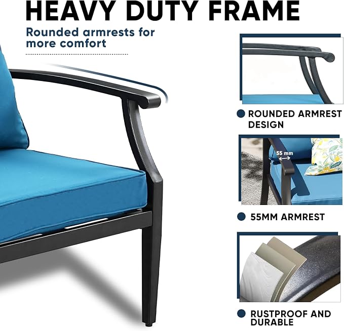 4 Piece Outdoor Patio Furniture Set, Oversized Metal Conversation Set