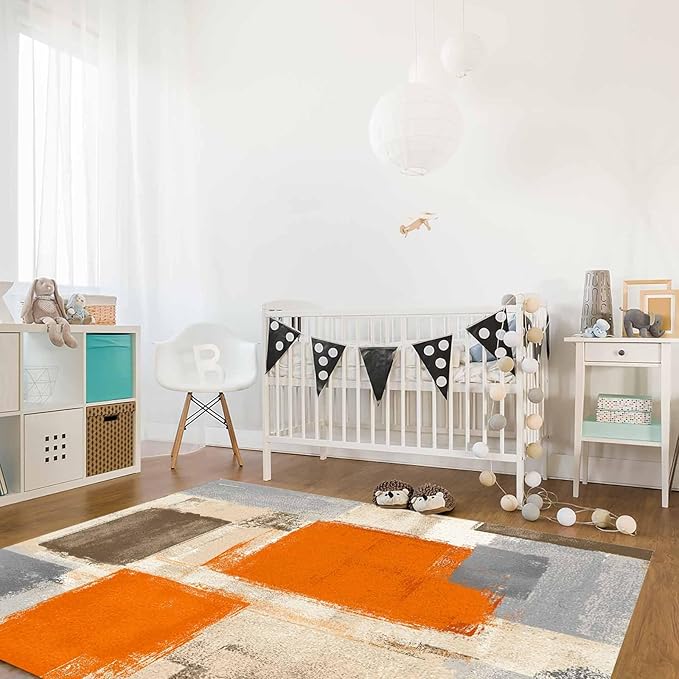 Orange Rectangular Area Rugs for Living Room Bedroom 3 x 5 ft Abstract Paint Texture Modern Art Non-Shedding Soft Low Pile Rug Non Slip Washable Rug for Nursery Entryway Playroom