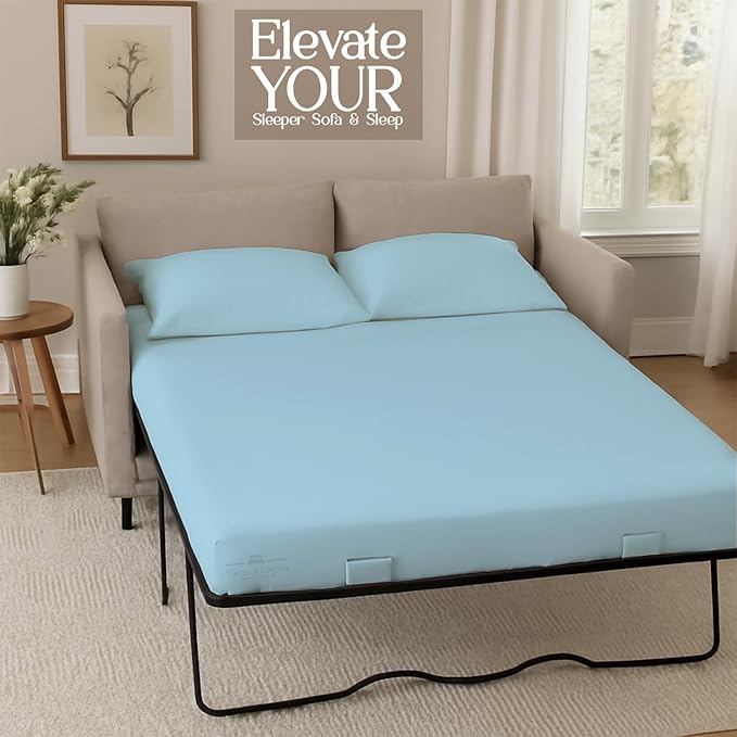Sleeper Sofa 4 Piece Bed Sheet Set Premium Quality 100% Cotton 500 Thread Count, Smooth & Super Soft Sateen Weave, Extra Soft Bed Sheets, Wrinkle Free, 6 Inch Deep Pocket (Twin, Light Blue)