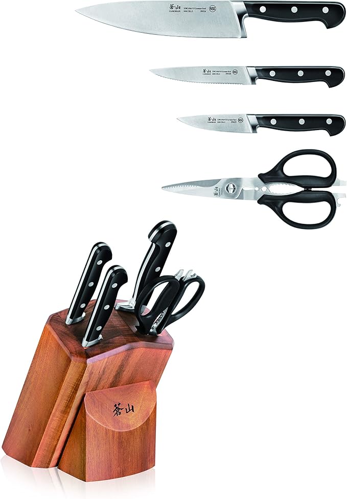 Cangshan V2 Series 1022520 German Steel Forged 5-Piece Starter Knife Block Set, Acacia