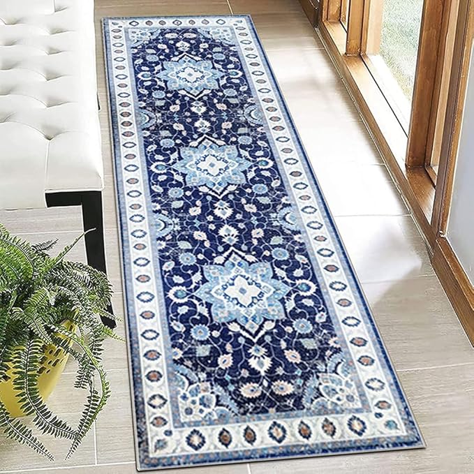 Moroccan Trellis Hallway Runner Rug Non-Slip Washable Geometric Standing Mats Anti-Fatigue Long Farmhouse Kitchen Mat Soft Low-Pile Distressed Area Rugs for Bathroom,Bedroom,Laundry 2' X 4.3'