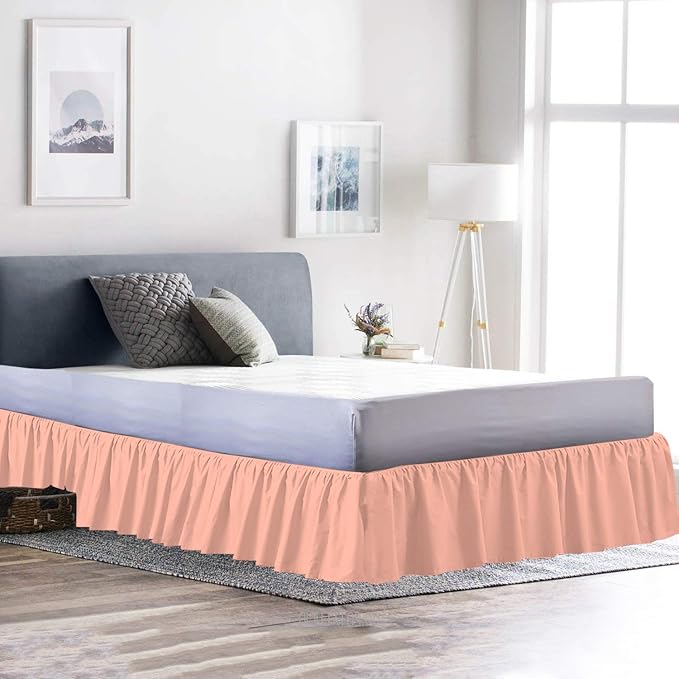 Bed Skirt - Ruffled Bed Skirt (Full XXL, Peach) 12 Inch Drop Dust Ruffle with Platform, 100% Cotton 800 Thread Count Fabric - Dust Ruffle Bedskirt for Easy Fitting and Easy Care