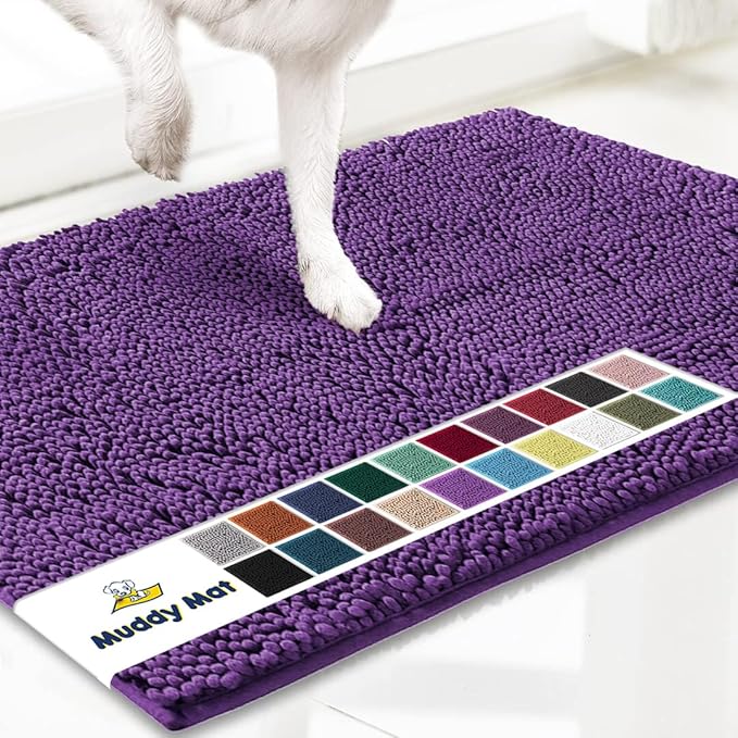 Muddy Mat® AS-SEEN-ON-TV Highly Absorbent Microfiber Door Mat and Pet Rug, Non Slip Thick Washable Area and Bath Mat Soft Chenille for Kitchen Bathroom Bedroom Indoor and Outdoor - Purple 24" x 72"