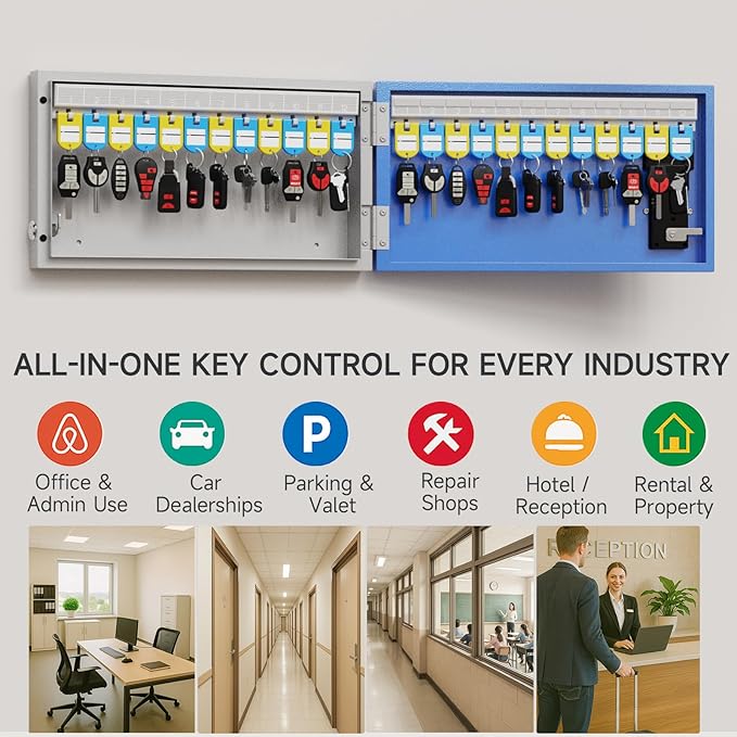 WeHere 24-Key Smart Key Lock Box Wall-Mount, Key Cabinet with Key Management App(Track Key Borrow/Return), Keypad, Bluetooth & WiFi Unlock (Sold Separately) for Commercial, School, Rental, Office