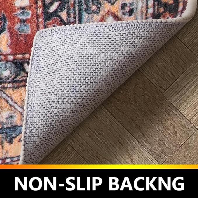 Moroccan Trellis Hallway Runner Rug Non-Slip Washable Geometric Standing Mats Anti-Fatigue Long Farmhouse Kitchen Mat Soft Low-Pile Distressed Area Rugs for Bathroom,Bedroom,Laundry 2' X 7'