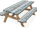 Floral Picnic Table Cover with Bench Covers, Camping Essentials, Wooden Flower Butterfly Waterproof Windproof, Fitted Tablecloth Cover with Elastic Edge, for Indoor, Outdoor, 3 PCS, 30x72 Inch