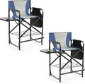 Outvita 2 Piece 26" Tall Directors Chair Height Seat Folding with Side Table Storage Bag, Support for 300Lbs Portable Makeup Artist Chair with Bar Height(Blue/Grey)