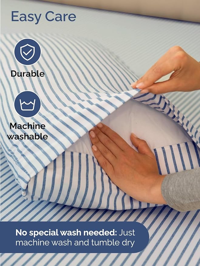 Extra Deep King Sheet Set - 6 Piece Breathable and Cooling Sheets - Hotel Luxury Bed Sheets Set - Easy Fit - Soft, Wrinkle Free and Comfy Sheets Set - Blue Striped Sheet Set with Extra Deep Pockets