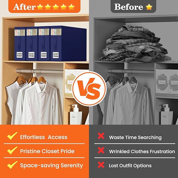 WOWBOX Sheet Organizers and Storage,Closet Bed Sheet Organizer Under Bed Storage and Organization with Label Cards & Clear Window for Bedding Sheets,Duvet Covers,Blankets (6 Pack，Blue)