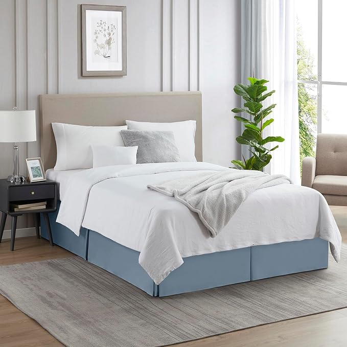 Nestl Stone Blue Bed Skirt Cal King Size - Cal King Bed Skirt 14 Inch Drop - Brushed Microfiber Bed Skirts - Hotel Quality Pleated Bed Skirt - Shrinkage & Fade Resistant