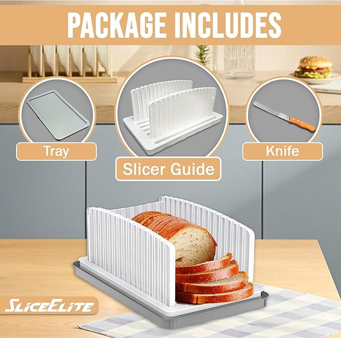 SliceElite Bread Slicer for Sourdough Rounds - Adjustable Bread Slicing Guide With Crumb Tray & Compact Bread knife for kitchen - Manual Bread Slicer For Homemade Bread Perfect Bread Making gifts