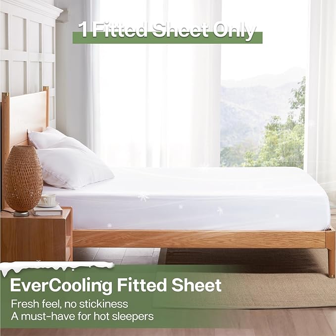 MR&HM King Fitted Sheet Only, Ultra-Soft Rayon Derived from Bamboo & Polyester Blend, Silky & Breathable, 15" Deep Pocket with Elastic Straps, Cooling Fitted Sheet for Hot Sleepers, White