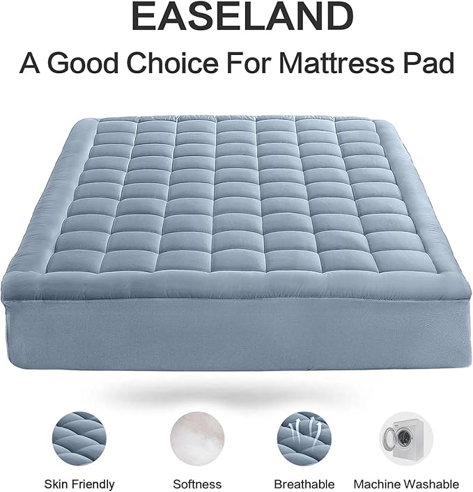 EASELAND Twin Size Mattress Pad Pillow Top Mattress Cover Quilted Fitted Mattress Protector Single 8-21" Deep Pocket Cooling Mattress Topper (39x75 Inches, Dusty Blue)