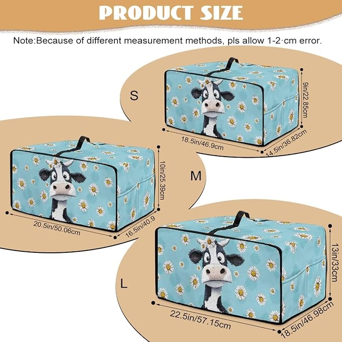 Air Fryer Toaster Oven Dust Cover with Side Pockets, Protective Smart Oven Cover for Kitchen Countertop Decorations, M, 16.5 x 20.5 x 10 Inches, Cow Daisy Light Blue