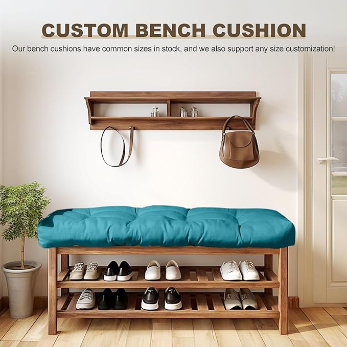 Bench Cushion 59 inches,Indoor/Outdoor Non-Slip Tufted Cushions, Premium Waterproof Linen, Soft Piano Sofa Cushions, High-Density Memory Foam(Dark Blue-59x16x4in)