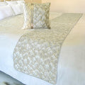 The HomeCentric King/Queen/Twin Ivory & Gold Designer Twin 53"x18" Bed Runner with Pillow Cover, Patchwork, Quilted, Jacquard Foil Bed Scarf on Jacquard Fabric - Spinzar