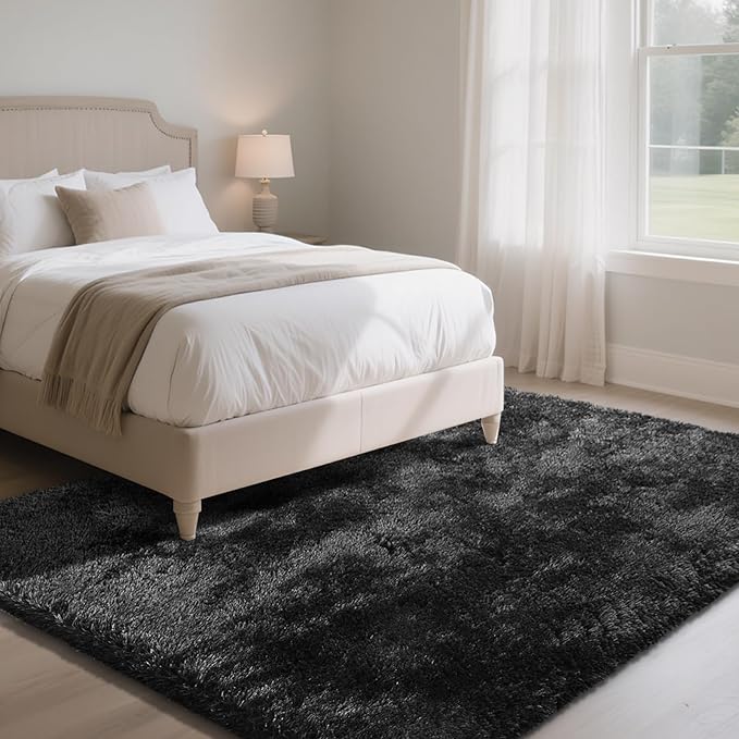 Fluffy Rug Shaggy Area Rug, Black 10x14 Area Rugs for Bedroom, Super Soft Shaggy Rugs for Living Room Bedroom Kids Room Home Decor, Upgrade Anti-Skid Rectangular Fuzzy Rug