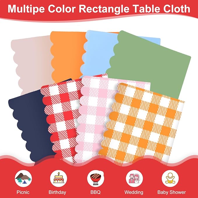 3 Pack Red Gingham Tablecloths, 54 X 108Inch Plastic Red and White Checkered Tablecloth Disposable Picnic Table Cloths Waterproof Outdoors Tablecloth for Camping Picnic Barbecue Birthday Party